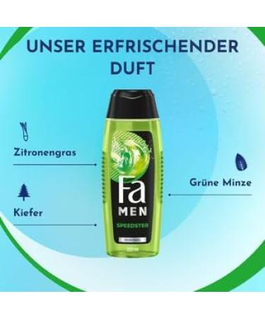 handle FA Shower Gel Men Speedster with taurine 3 x 250 ml 2in1 formula for body and hair activate your body mind & senses with the refreshing scent of citrus and lemongrass - Buy Online on GoSupps.com