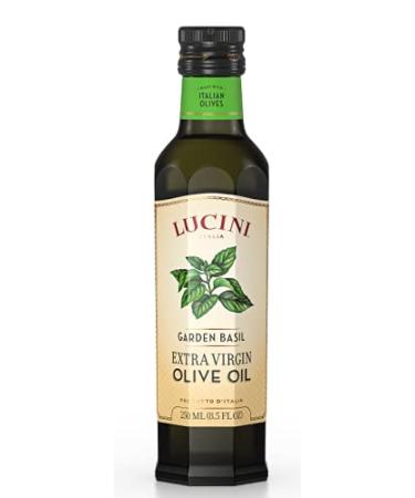 Lucini Garden Basil Extra Virgin Olive Oil - EVOO Infused with the Oil of Fresh Basil - Olive Oil for Marinade, Grilling, Roasting - Non-GMO Verified, Whole30 Approved, Kosher, 250mL Garden Basil 8.5 Fl Oz (Pack of 1)
