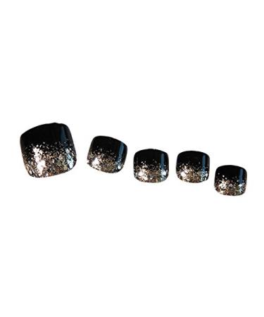 24 Pieces Black Shimmer French Fake Toenails - Full Cover 3D Nail Art in Black & Gold for Stunning Feet - Buy Online on GoSupps.com