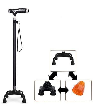 Walking Stick Cane Elderly Aluminum Alloy Walker Adjustable Base T-Handle Lighted Walking Stick 10-Speed Expansion Three-Legged Interchange Length 76-99 cm Wine red Black Elderly suppli