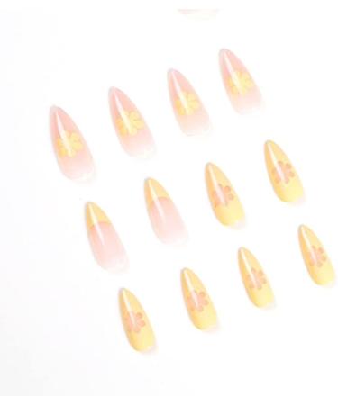French Tip Press on Nails - Mid Length Press On Nails with Nail Tips Yellow Small Flower False Nail almond shaped Design press on nails Acrylic False Nails Cute Artificial Nails - Buy Online on GoSupps.com