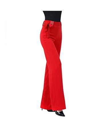 Women Latin Modern Ballroom Dance Flare Pants High Waist Stretchy Practice Trousers Small Red