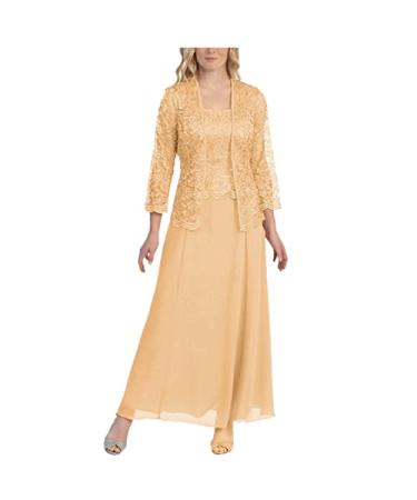 AUVICITR Women's Long Dress Two Piece Lace Print Solid Color Round Neck Short Sleeve High Waist Irregular Hem Casual Dress Medium Gold