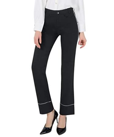 PUWEER Dress Pants for Women - Pull on Work Pants for Women Ladies Straight Leg Dress Slacks for Work Business Casual 30" Inseam (Regular) Large Grey