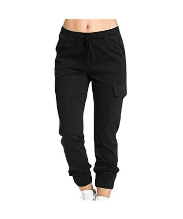 Plus Size Joggers for Women Solid Color Drawstring Casual Sweatpants Trendy Elastic Waist Pockets Cargo Pants Small Black