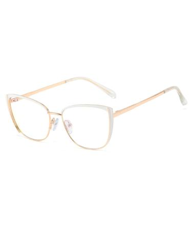 kachawoo Blue Light Blocking Glasses Retro Women Metal Glasses Frame Cat Eye Anti Blue Light Computer Glasses White Gold Frame