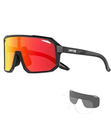 KAPVOE Polarized Cycling Glasses with 3 Interchangeable Lenses TR90 Sports Sunglasses Women Men 01