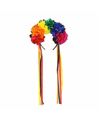 MSHUI Day of the Dead Flower Crown Festival Headband Rose Mexican Floral Headpiece (Colorful rope)