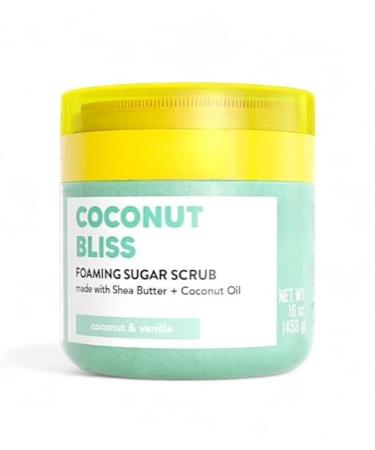 Coconut Bliss Foaming Sugar Scrub with Shea Butter and Coconut Oil Sweet Fruity Scent 16 oz