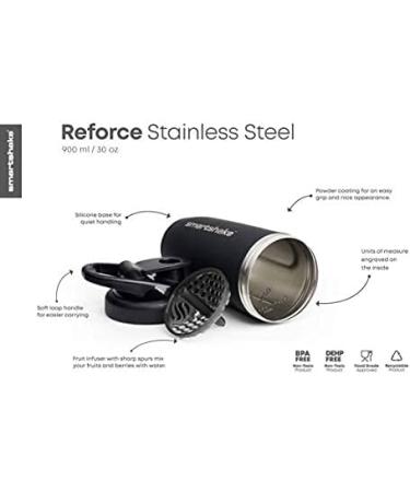 Smartshake Reforce Stainless Steel Protein Shaker Bottle 900 ml | 30 OZ - BPA-Free Unisex Black - Durable & Eco-Friendly  - Buy Online on GoSupps.com