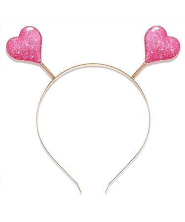 boderier Glitter Heart Headband Valentine s Day Costume Party Head Bopper Hair Barrette Hair Accessory for Women Girls Pink