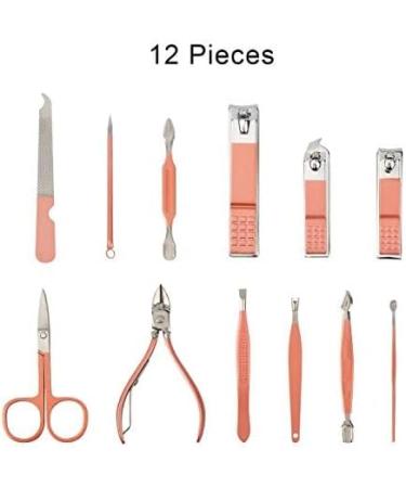 Maincure Set MOMSIV Professional 12Pcs Stainless Steel Nail Clippers Set Pedicure Kit Grooming Tools with PU Leather Case for Girls and Women Gift Rose Gold - Buy Online on GoSupps.com
