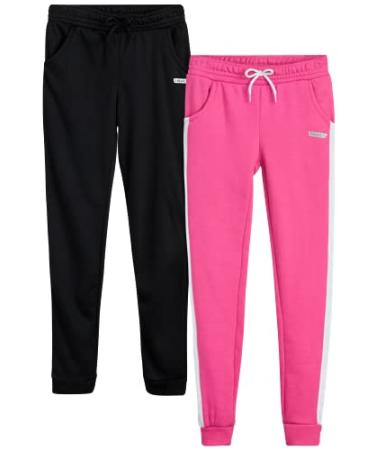 Hind Girls' Sweatpants - 2 Pack Basic Active Fleece Fashion Jogger Casual Pants (4-16) Carmine Rose/Black 4