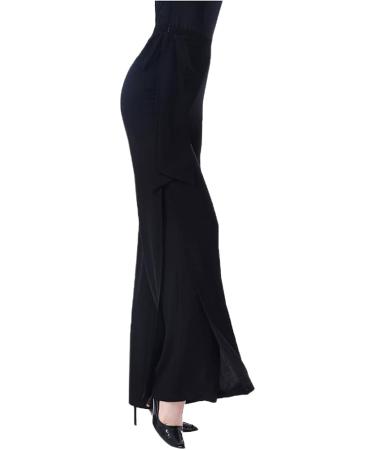 Women's High Waist Side Tie Dance Pants - Wide Leg Split Ballroom Latin Trousers, Black - Large - Buy Online on GoSupps.com