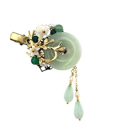 Chinese Lucky Jade Hairpin Vintage Tassel Hair Clip Hanfu Accessory - Women's Antique Cosplay Gift - Buy Online on GoSupps.com