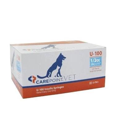 CarePoint VET U-100 Pet Insulin Syringe 1/2cc  29G x 1/2  100/Box 12-7905
