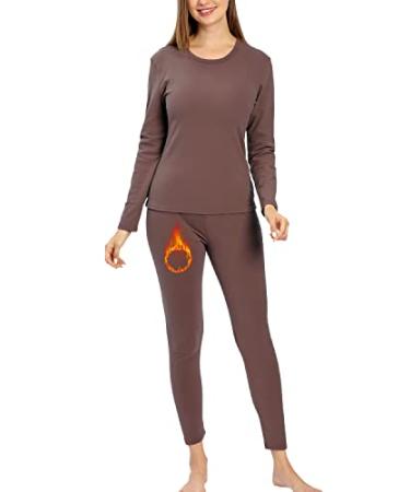 TAMEYA Ultra Soft Thermal Underwear for Women, Long Johns 2 Set with Fleece Lined,Cold Weather Base layer Warm Top & Bottom Coffee Small