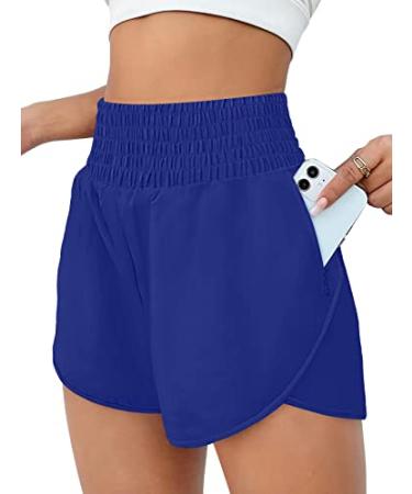 AUTOMET Women's Athletic Shorts High Waisted Running Shorts Gym Workout Shorts Casual Comfy Sport Shorts with Pockets 2023 Blue X-Large