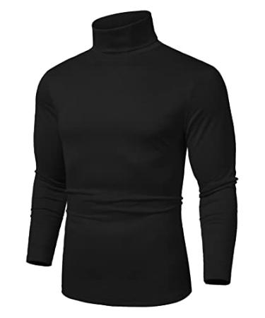COOFANDY Men's Slim Fit Basic Turtleneck T Shirts Casual Knitted Pullover Sweaters Black Small
