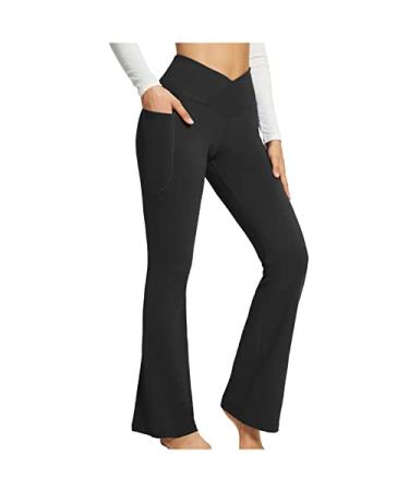 oelaio Women's Yoga Pants Bootcut Yoga Pants with Pockets for Women Bootleg High Waist Yoga Pants Workout Dress Pants Large A01_black 1