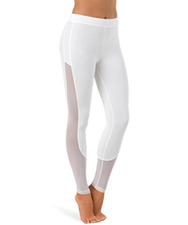 Balera Leggings Girls Pants for Dance with Mesh Ankle Length Bottoms Small White
