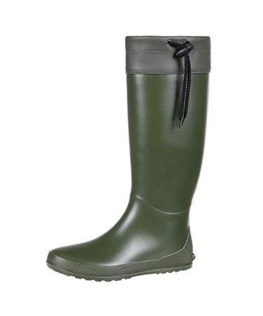 Women's Packable Tall Rain Boots Ultra Lightweight Flat Wellies Muck Boots - NOT FOR WIDE CALF 8.5-9 Green