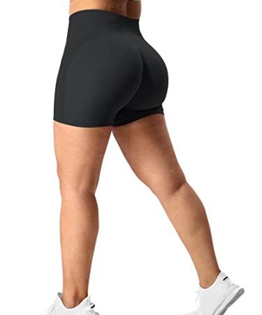 YEOREO Women Seamless Scrunch Workout Shorts High Waisted Intensify Running Gym Yoga Workout Black Medium