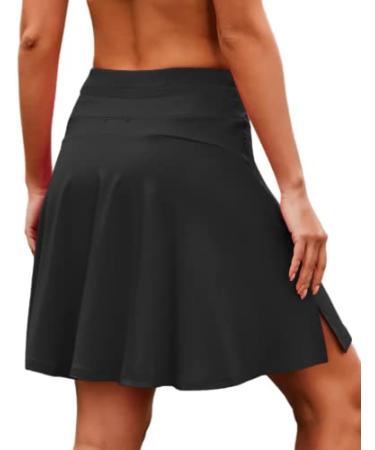 COOrun Tennis Skirt Women 20" Knee Length Golf Skort with Pockets High Waisted Athletic Sports Inner Shorts Skirts S-XXL Large Black