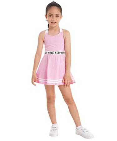Yeahdor Kids Girls 2 Pieces Tennis Golf Dress Set with Shorts Racerback Tank Tops and Tennis Skirt Skorts Tracksuit Set Sleeveless Pink 6