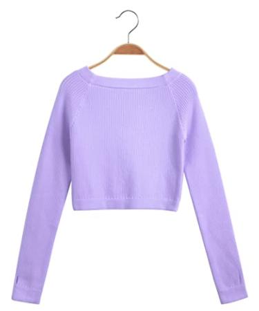 Cuulrite Girls Ballet Dance Crop Top Sweater Long Sleeve Sport Sweatshirt with Thumb Hole Lavender Medium
