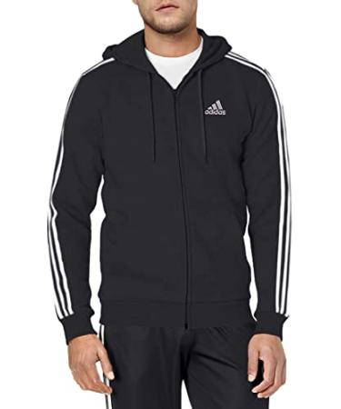 adidas Men's Essentials Fleece 3-Stripes Full-Zip Hoodie Large Black