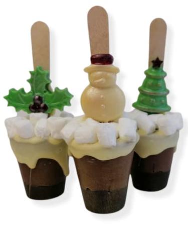 3 x Christmas Belgian Hot Chocolate Stirrers Spoons Sticks with Marshmallow & decoration Individually Wrapped Hand Made