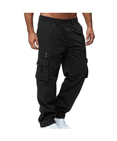 jsaierl Cargo Pants for Men, Men's Relaxed Straight-Fit Cargo Pants Multi-Pockets Work Pants Lightweight Trousers Black 3X-Large