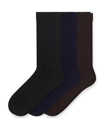 Sugar Free Sox Health & Comfort Mens Diabetic Socks Ribbed Mid-Calf 3 Pairs (10-13  Black/Navy/Brown)