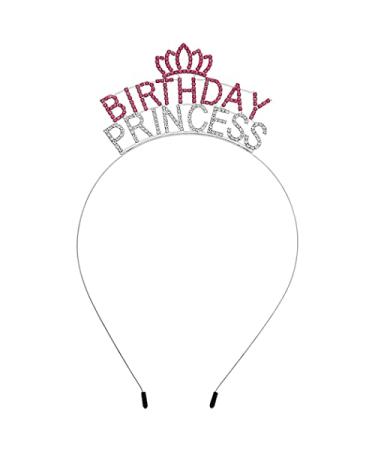 DAMI Girls Birthday Headbands Women Happy Birthday Crown Headpiece   Silver Rhinestone Princess Tiara Birthday Hair Band Hair Accessories Hair Hoop Tiara  7 5 Inch