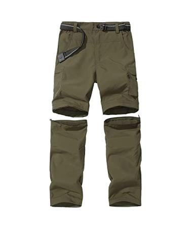 JOMLUN Boys Scout Pants Convertible Hiking Quick Dry Zip Off Pants Outdoor Climbing Casual Trouser Kids Youth Cargo Pants Army Green 12-14 Years