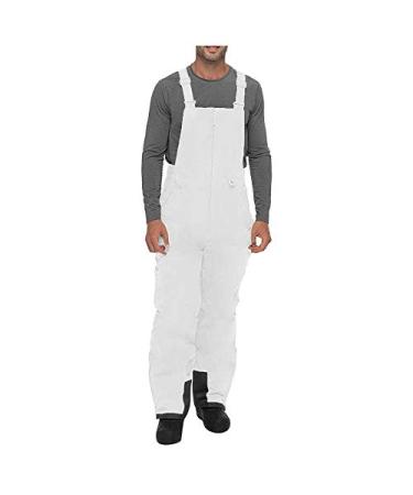 Wakeu Snow Bib Mens -Essential Insulated Bib Overalls, Snow Pants Men Back Strap Pants White 6X-Large