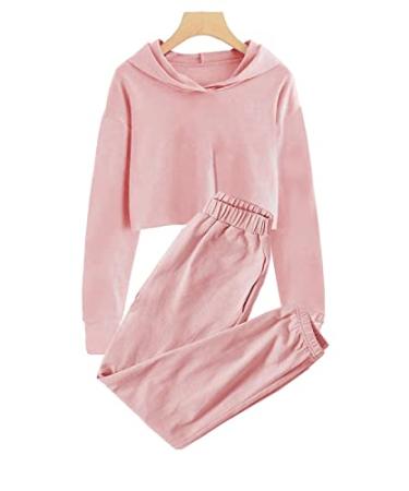 Kids 2 Piece Outfits Girls Crop Tops Hoodies Cute Long Sleeve Fashion Sweatshirts and Sweatpants B-pink 9-10 Years
