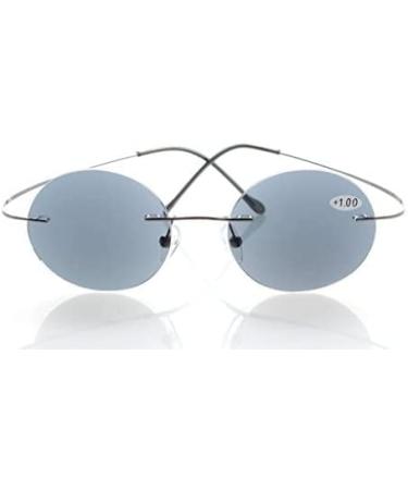 Eyekepper Titanium Rimless Round Reading Sunglasses +1.50 Grey Lens - Sunshine Readers - Buy Online on GoSupps.com