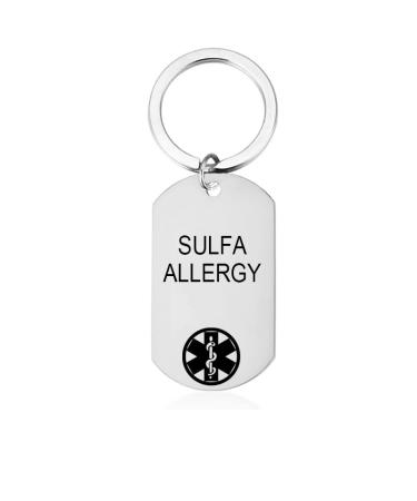 Non-Branded QINGDUO Custom Medical Alert ID Military Dog Tag Emergency Med Alert Keychain Silver-sulfa Allergy