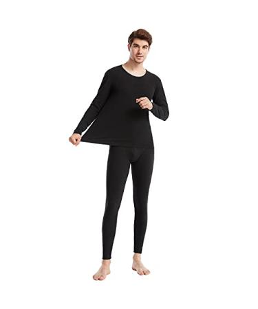 Mens Thermal Underwear Set Winter Base Layer Top & Bottom Ultra Soft Long Johns Pant Sets Black Large
