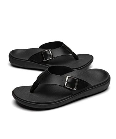 BERLATIM Mens Orthotic Plantar Fasciitis Sport Flip Flops Comfort Casual Thong Sandals Outdoor Indoor 8.5 Black
