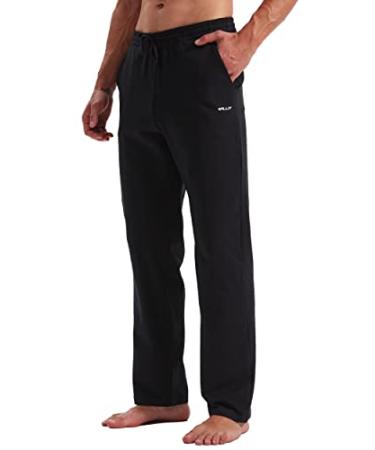 Willit Men's Cotton Yoga Sweatpants Exercise Pants Open Bottom Athletic Lounge Pants Loose Male Sweat Pants with Pockets Black Medium