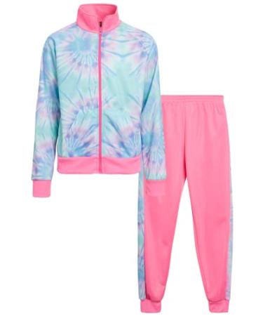 Angel Face Girls' Tracksuit Set - 2 Piece Tie Dye Tricot Zip Sweatshirt and Joggers (7-12) Pink Tie Dye 14-16