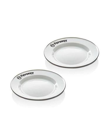 Petromax Enamelware Dinnerware Plates, Traditional Lightweight Enameled Steel Tableware for Kitchen and Camping, Pack of 2 for Hot or Cold Food, White