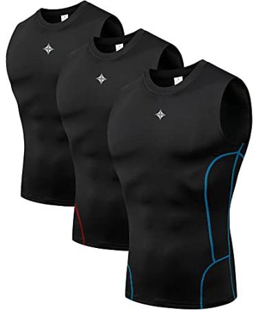 Milin Naco Sleeveless Compression Shirts for Men Compression Undershirts Dry Fit Compression Shirts UPF 50+ Rash Guard 3 Packs-black Blue / Black / Black Red 5X-Large
