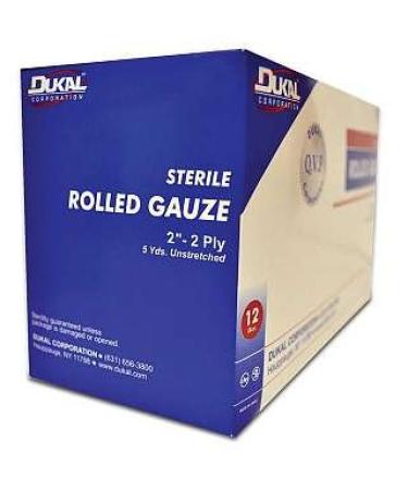 1203710 PT# 452 Gauze LF Sterile Cotton 2"x5yd 2 Ply Roll White 12/Pk Made by Dukal Corporation