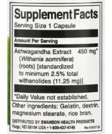 Swanson Ashwagandha Extract 450mg - 60 Capsules | Anti-Stress and Natural Adaptogen Supplement for Hormone Balance and Mental Wellness - Buy Online on GoSupps.com