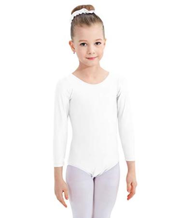 speerise Girls Long Sleeve Leotard Gymnastics Dance Leotards for Kids Dance Unitard for 3-12 Years Girls Boys Large New White