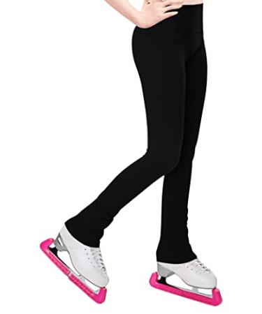 Gnainach Figure Skating Pants High Waist Non-Stick Waterproof Stretch Soft Practice Leggings for Girls Kids Performance Black 8-9 Years